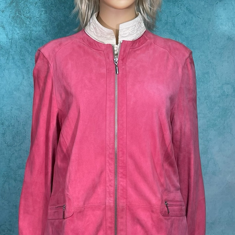 Claiborne Coral Pink Suede Women’s Waist Length Zip Up Jacket Sz 14 NWOT